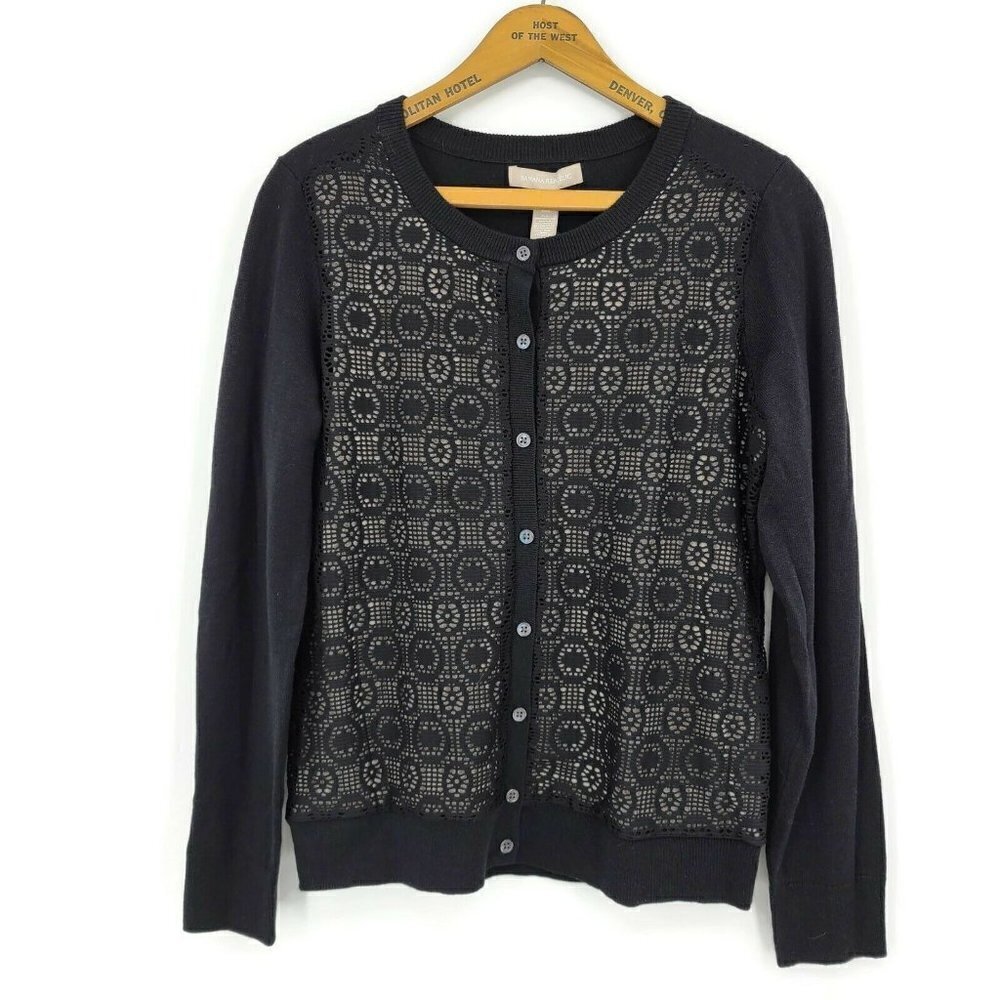 New Banana Republic Lace Front Cardi Sweater Womens Medium Black Nude Cardigan